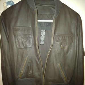 Brown leather GUESS jacket